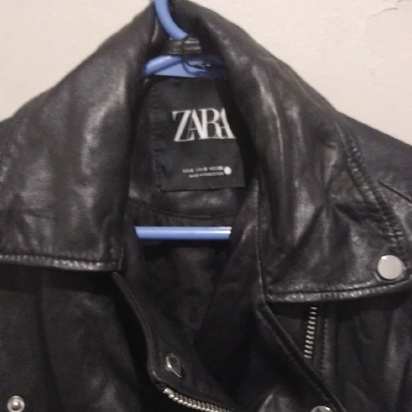 Zara Black Leather Biker Jacket with Silver Hardware - Picture 2 of 2
